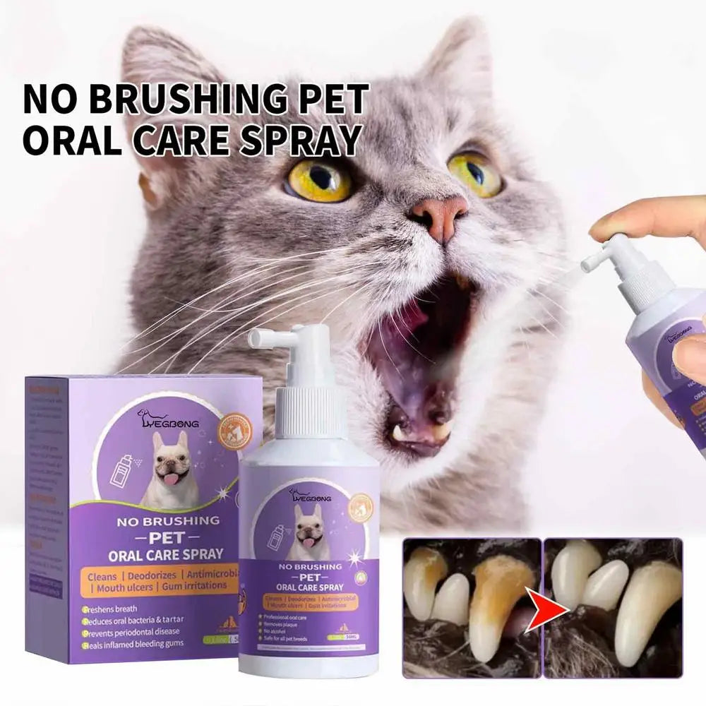 Spray De Nettoyage Buccal Pour Animaux De Compagnie, 50Ml, Bouche De Chien, Dents Fraîches, Déodorant Propre, Prévient Le Calcul, Élimine La Mauvaise Haleine Du Chaton, Fournitures Pour Animaux De Compagnie