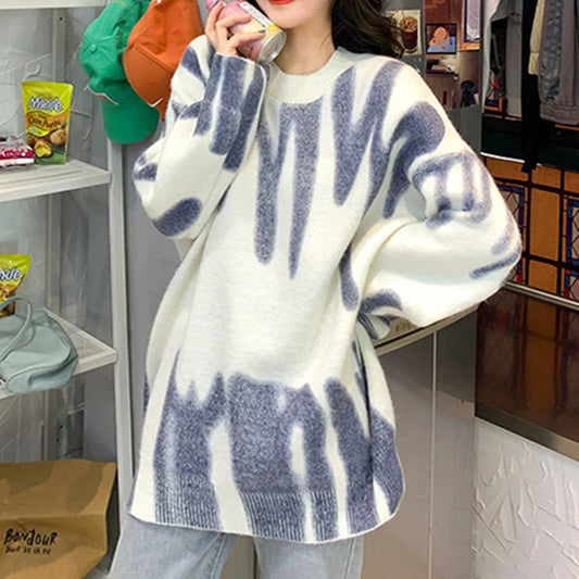 Pull Rayé Vert Pour Femme, Long, Élégant, Chaud, Streetwear, Collection Hiver 2022