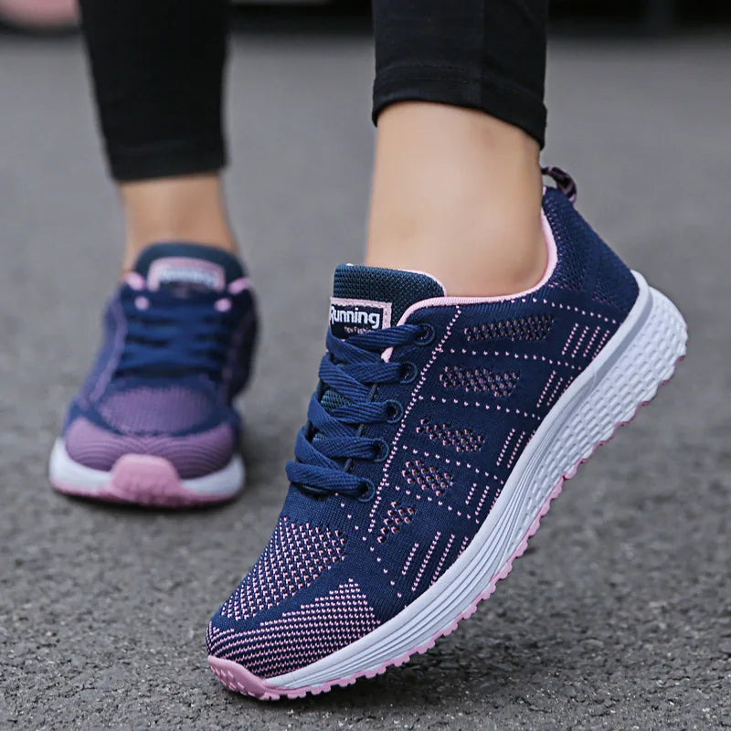 Femmes Chaussures Décontractées Mode Respirant Marche Maille Chaussures Plates Baskets Femmes Salle De Sport Chaussures Vulcanisées Blanc Chaussures Femme