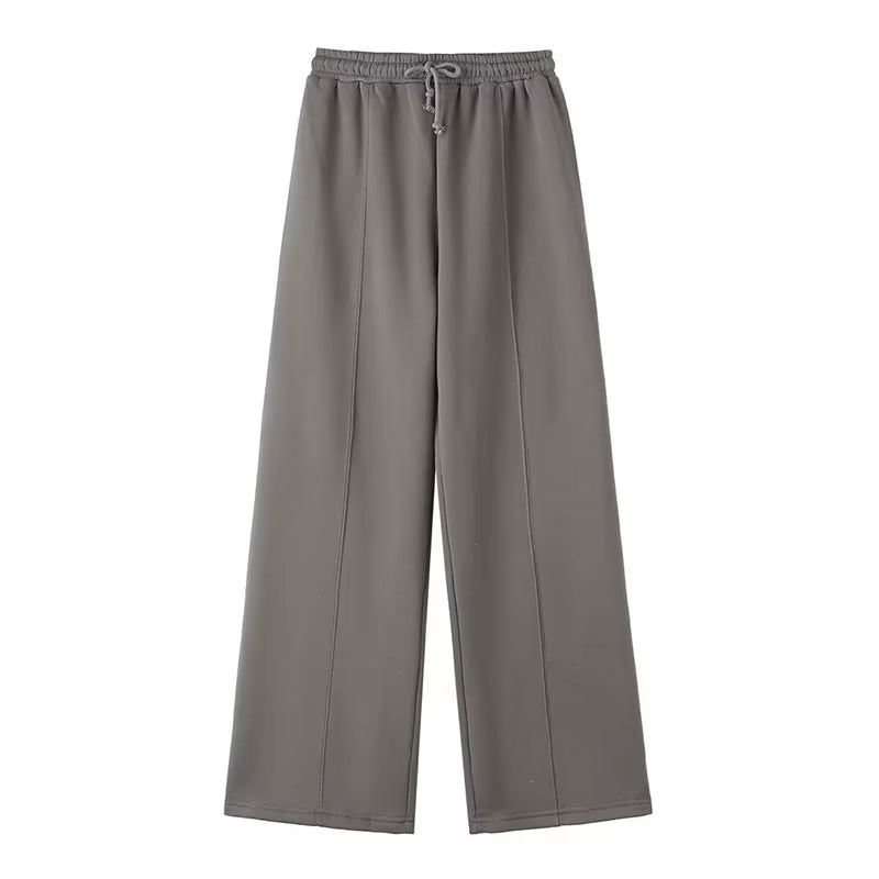2024 Femme Solide Pantalon Ensemble Manches Longues Fermeture Éclair Manteau Haut + Taille Élastique À Lacets Sauvage Trajet Femme Jambe Large Pantalon Long