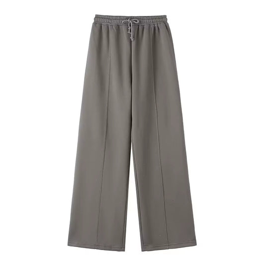 2024 Femme Solide Pantalon Ensemble Manches Longues Fermeture Éclair Manteau Haut + Taille Élastique À Lacets Sauvage Trajet Femme Jambe Large Pantalon Long